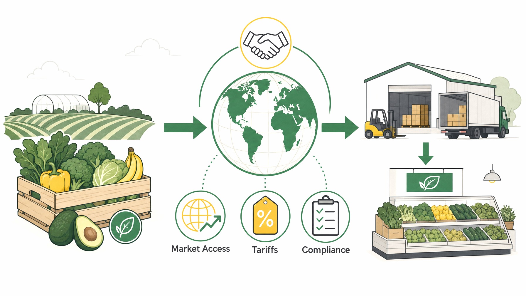 Infographic on international trade agreements for organic produce.