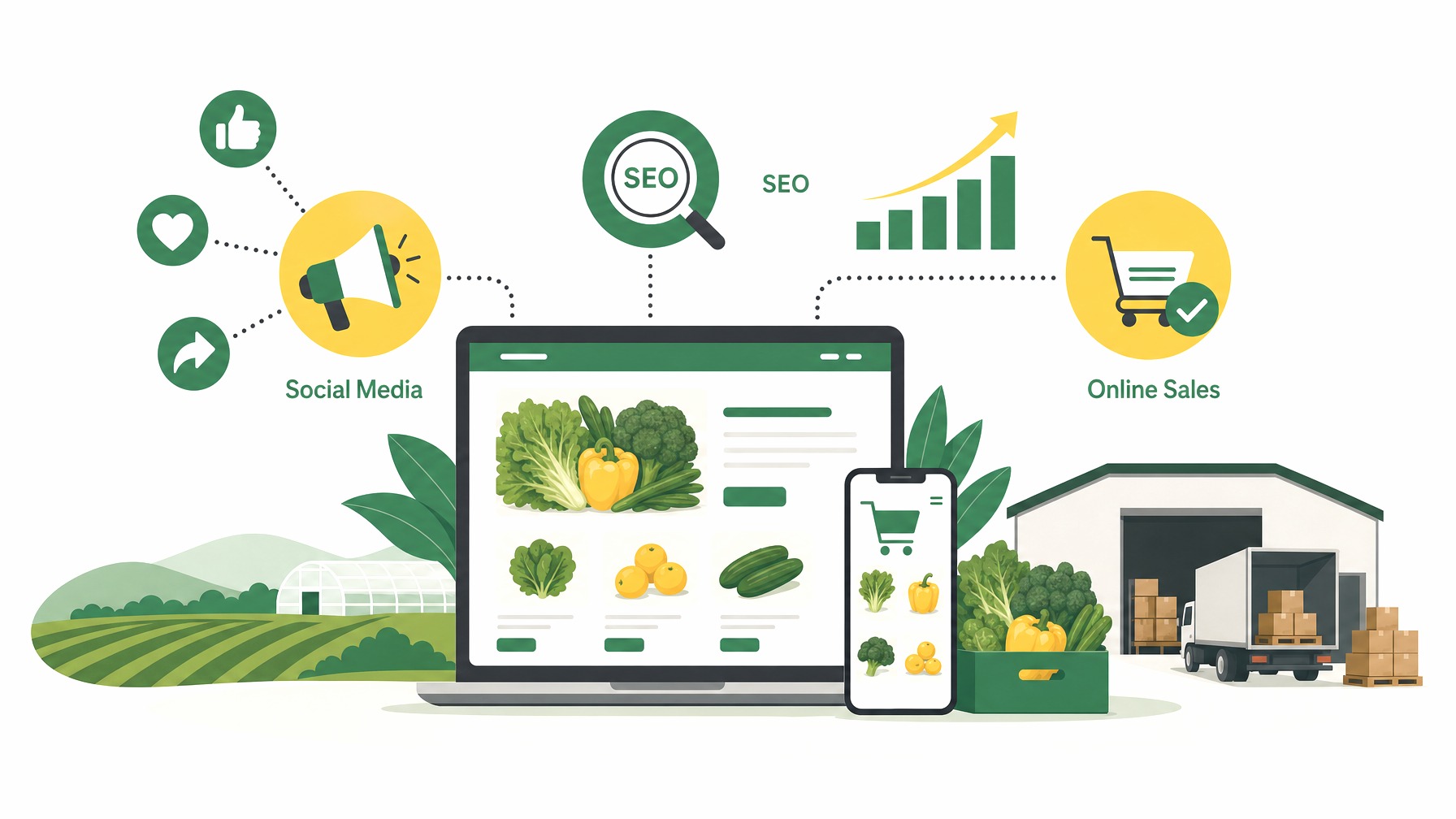 Infographic of digital marketing strategies for fresh produce.
