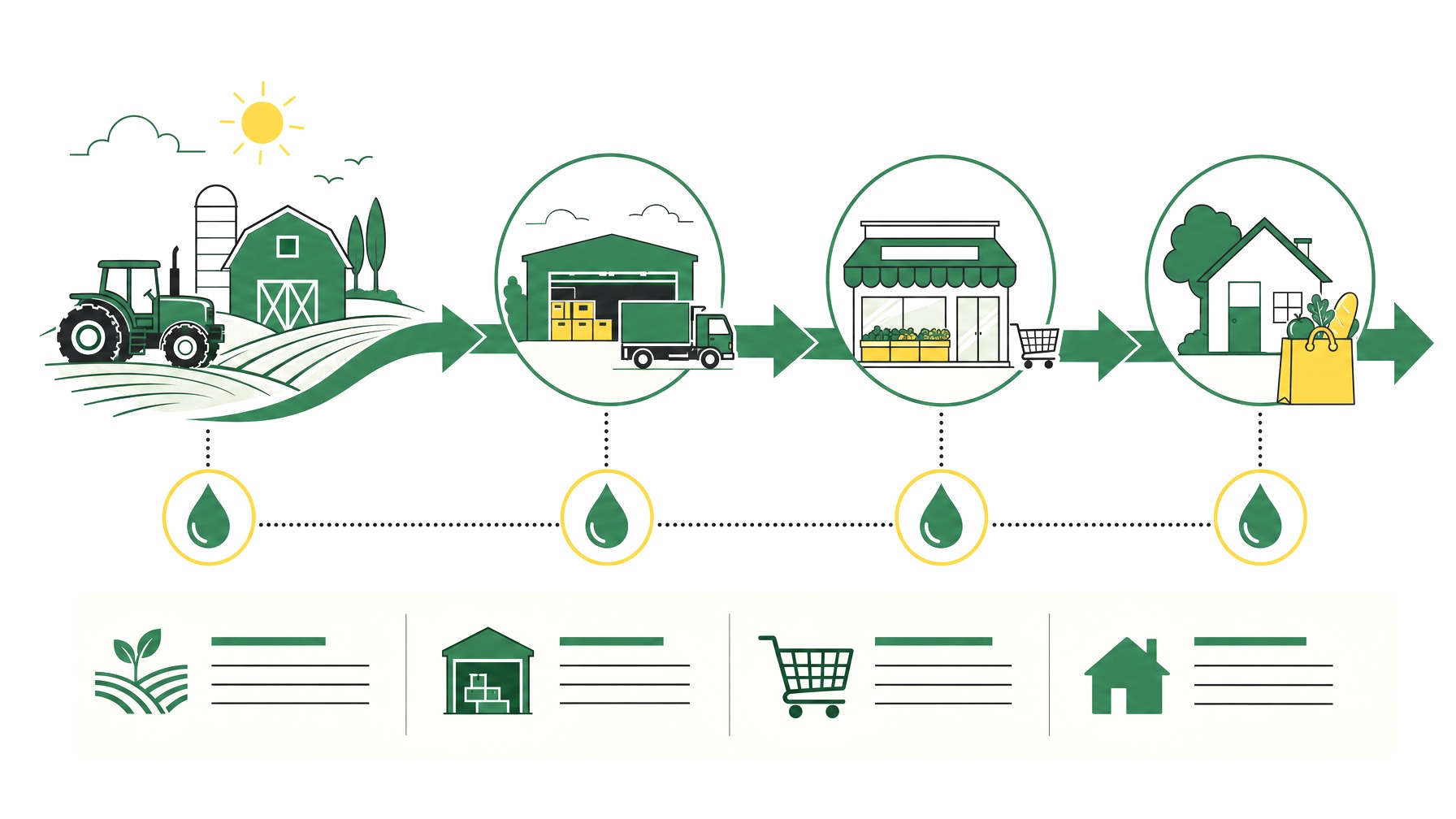 Flow diagram showing farm to consumer path with intervention points.