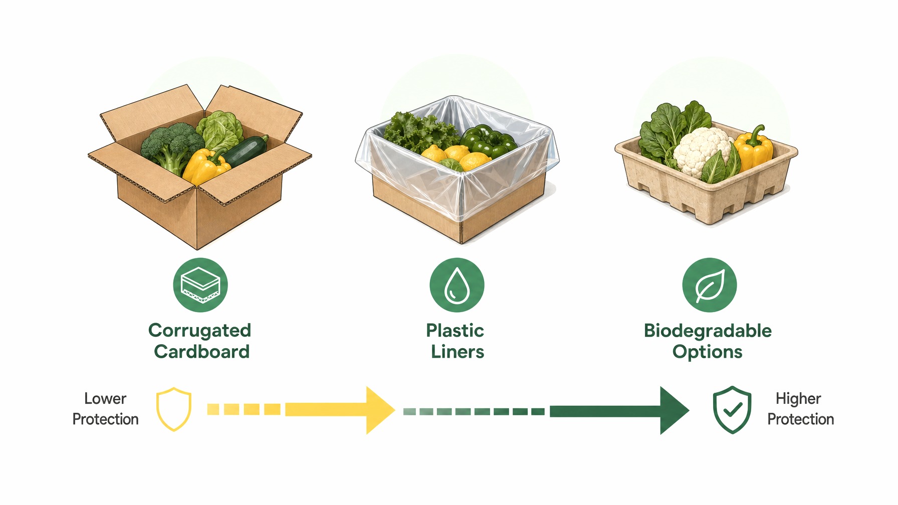 Comparison of packaging materials for fresh produce e-commerce.