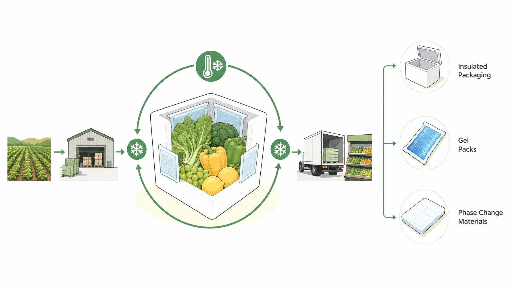 Temperature control solutions for fresh produce packaging.
