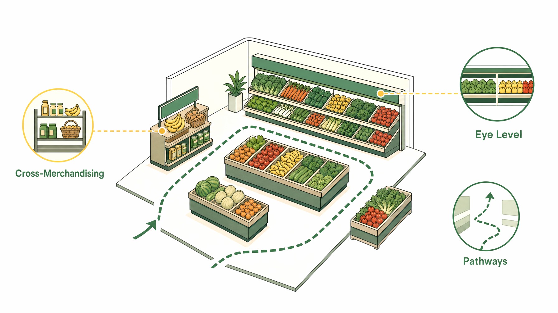 Infographic on optimizing store layout for produce sections.