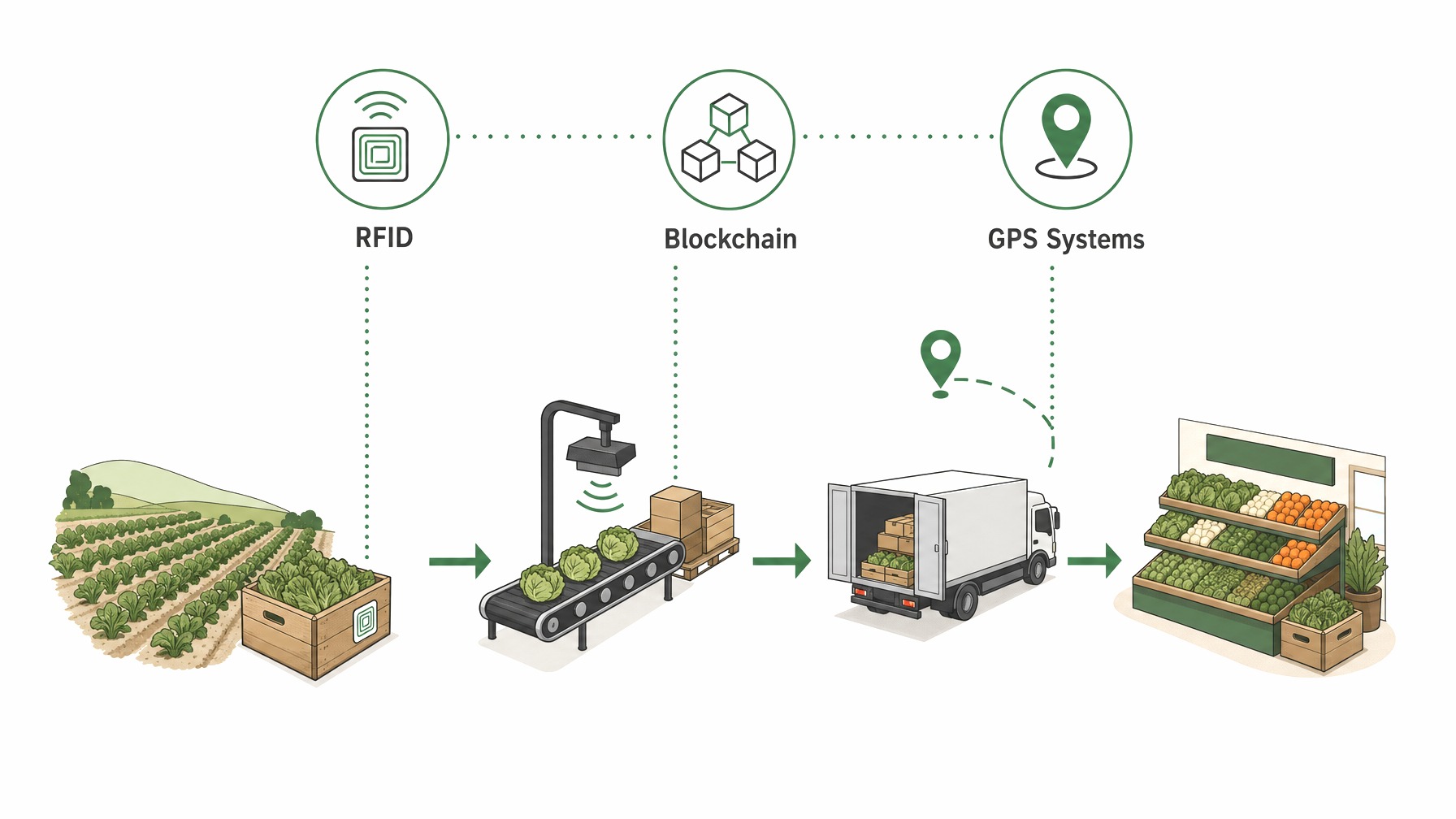 Infographic of advanced tracking technologies in produce supply chain.