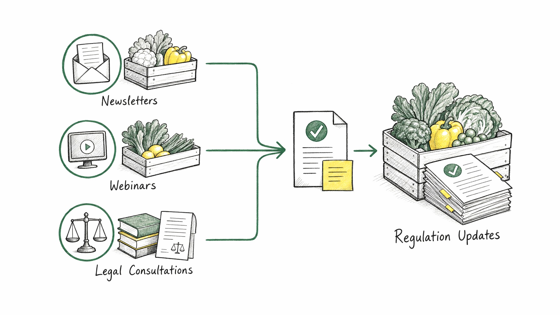 Flowchart depicting methods to stay updated on produce trade regulations.
