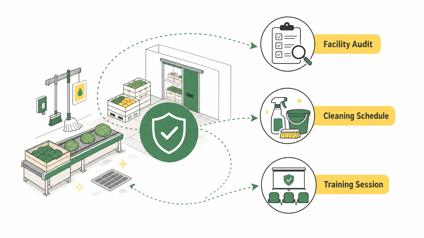 Sanitation protocols in produce handling infographic.