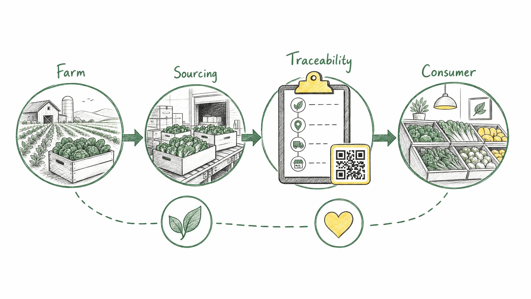 Flowchart illustrating transparent sourcing in sustainable produce.